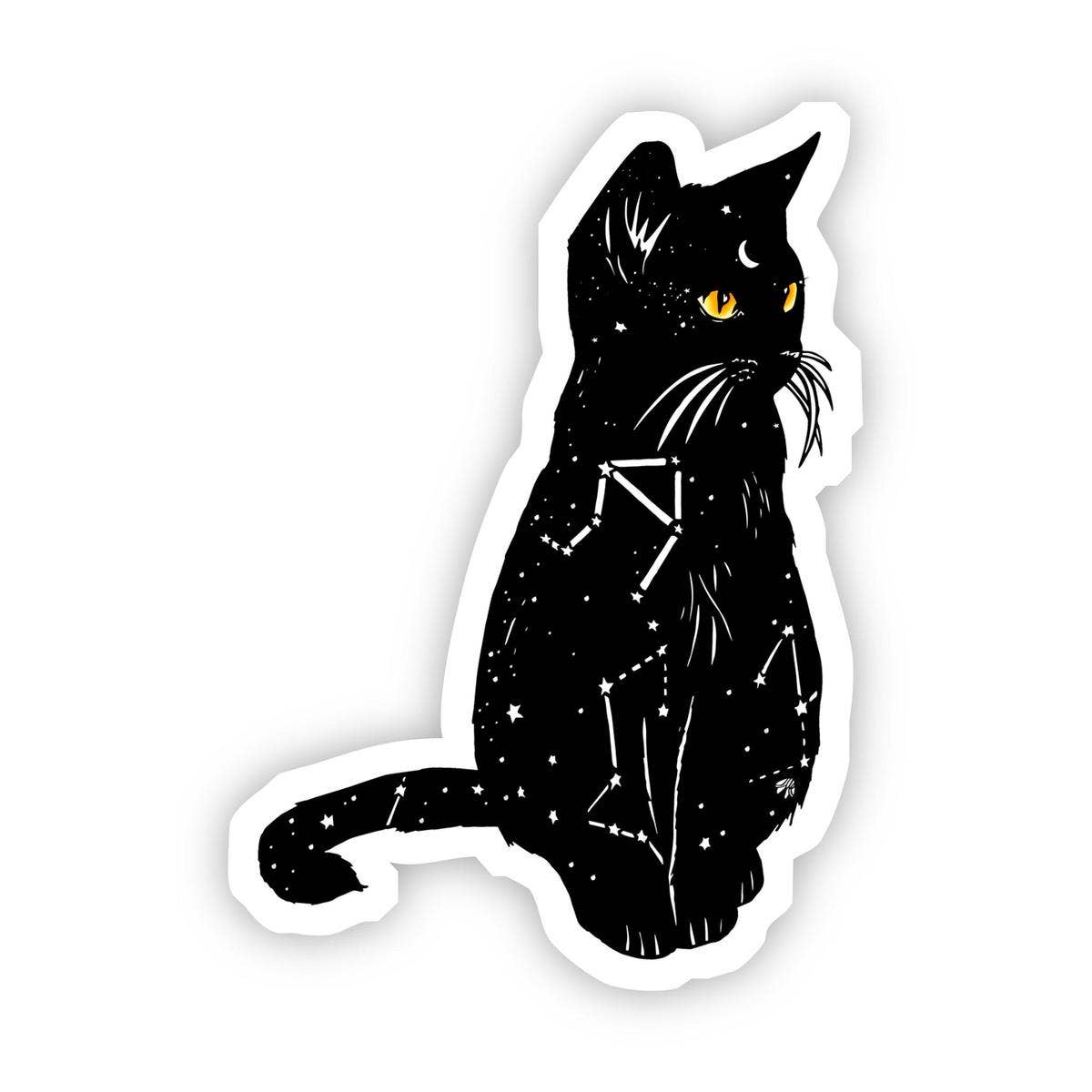 Black Cat with Yellow Eyes and Constellation Sticker - Lucky Paws BCS