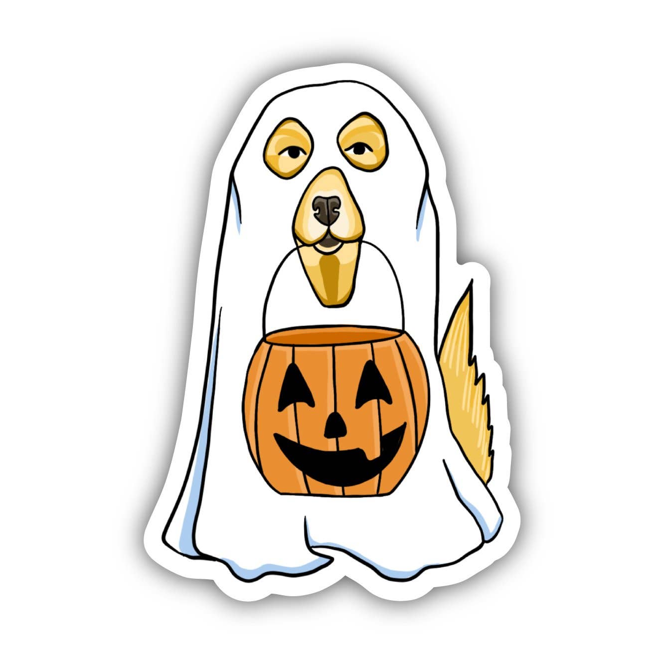 Dog in Ghost Costume Halloween Sticker - Lucky Paws BCS