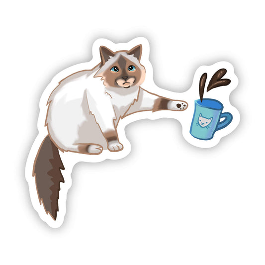 Cat Knocking Over Coffee Sticker - Lucky Paws BCS  