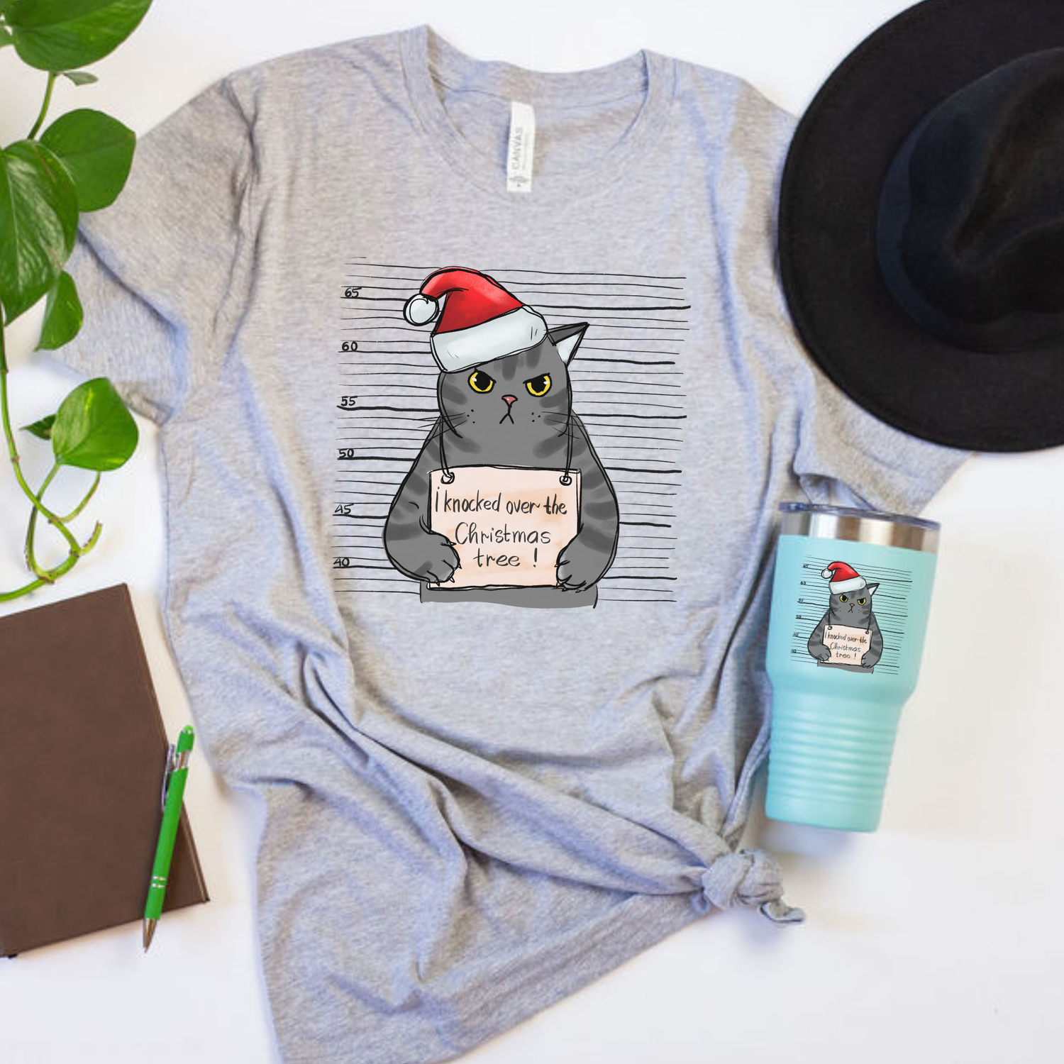 Christmas Cat Mug Shot Christmas Tee - Lucky Paws BCS  