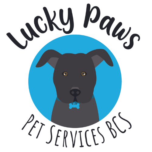 Main Lucky Paws BCS logo, a pitbull with a blue background