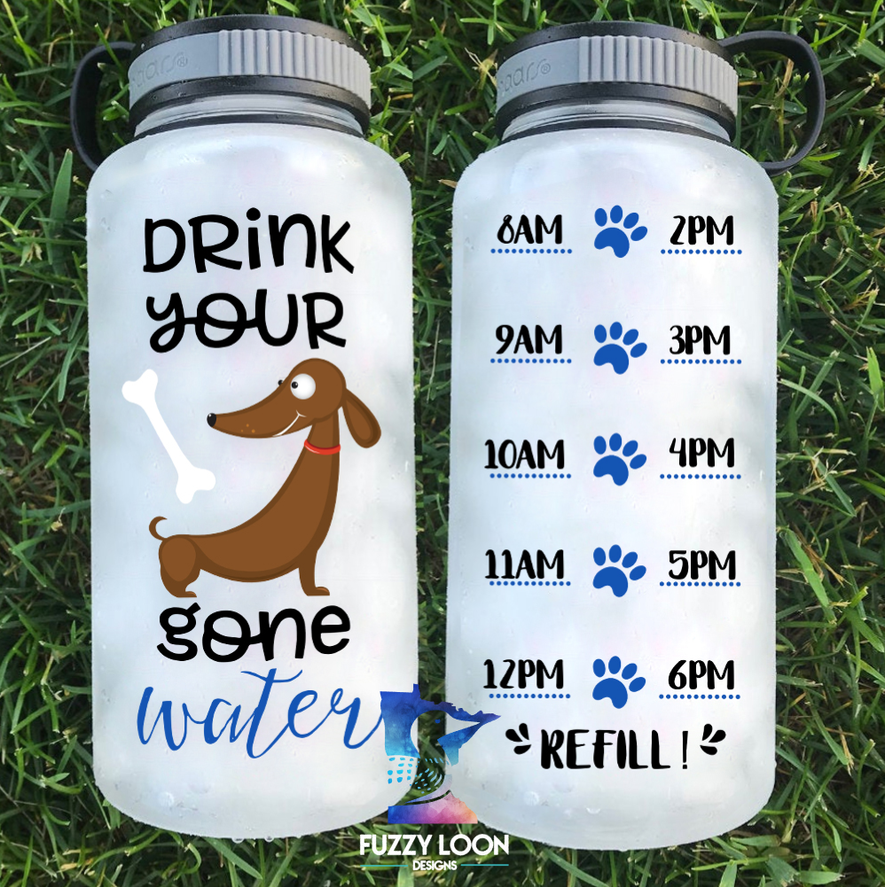 Drink Your Dog Gone Water Dachshund Water Bottle | 34oz - Lucky Paws BCS  