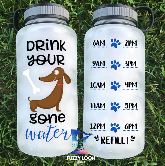 Drink Your Dog Gone Water Dachshund Water Bottle | 34oz - Lucky Paws BCS  
