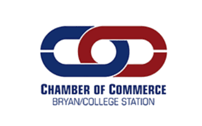 Chamber of Commerce logo with interlinked blue and red chains.